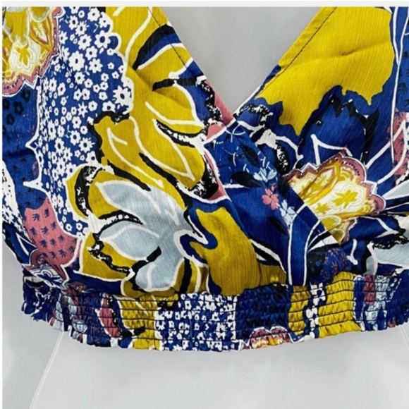 NWT Free People Weekend In Montauk Cami Crop Top Blue|Yellow|Floral Size Large - Picture 5 of 6